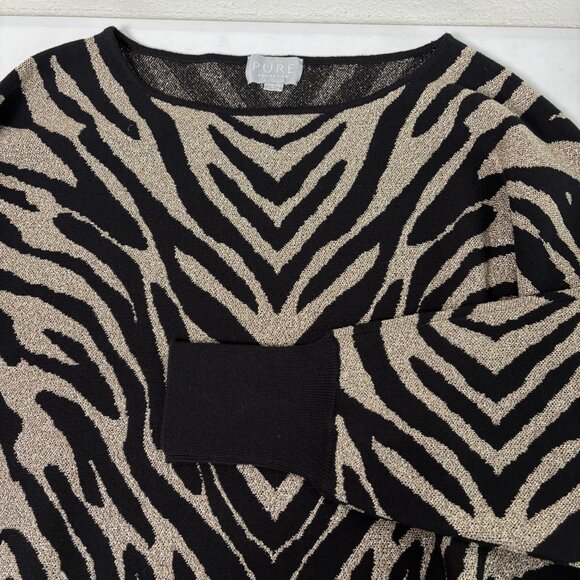 Pure Collection Sweater Size 12 Black Gold Animal Print Pullover Wool Metallic - Picture 4 of 9